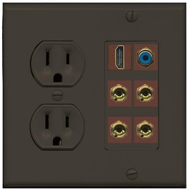 RiteAV 2 Speaker 4 Banana Binding Post HDMI RCA Wall Plate - Round Outlet [Brown/Brown]