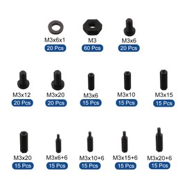 sourcing map 260pcs M3 Male Female Hex Brass Standoff Screw Nut Assortment Kit for PCB Motherboard Electronics,Black