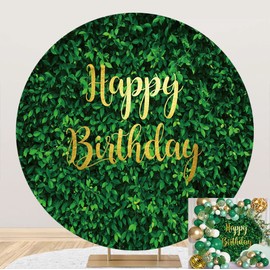 6x6ft Polyester Happy Birthday Round Backdrop Green Grass Wall Backdrop for Party Decorations Birthday Photography Background for Adult Child Baby Shower Party Photo Booth Prop