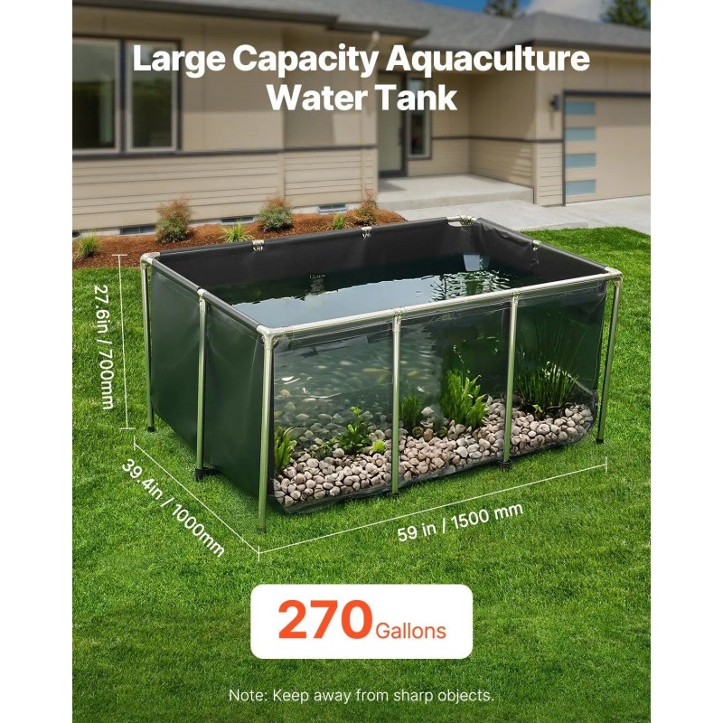 270-Gallon Rectangular Goldfish Tank PVC Koi Pond Clear Viewing Panel