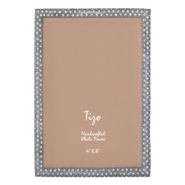 TIZO Design Jeweled Picture Frame, Metal Base with Genuine Crystal Accents, (4x6, Silver)