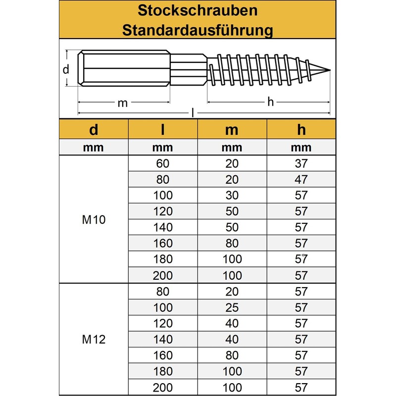 M10 x 100 mm (5 pieces) hanger bolts with double