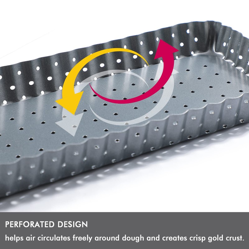 webake Quiche Tins with Loose Base Perforated Rectangular Tart Tin