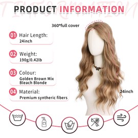 XIXISNOW Toppers Hair Pieces for Women 24 Inch Wavy Clip in Hair Toppers for Women with Thinning Hairs Synthetic Hand-Tied Hairline Lace Front Women's Hair Topper Golden Brown Mix Bleach Blonde