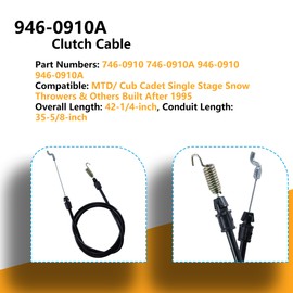 746-0910 946-0910 Clutch Cable Replacement for Cub Cadet 946-0910 946-0910A MTD SB45 SB55 Troy-Bilt Squall 521 721 21 Snow Blower (1 Pack)