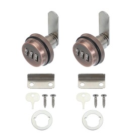 sourcing map Combination Cabinet Cam Lock, Zinc Alloy File Cabinet Locks 3/4'' Password Coded Locks Cylinder for 0.2-0.5" Thick Drawers Mailbox, Copper Pack of 2
