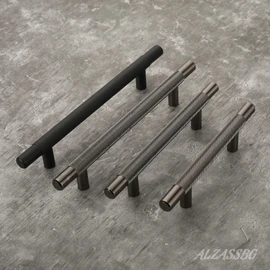 Alzassbg 10 Pack Black Nickel Cabinet Pulls, 5 Inch(128mm) Hole Centers Knurled Cabinet Handles T Bar Kitchen Pulls for Drawer and Cabinets AL3015AS