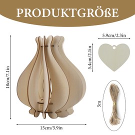 Bouquet Vase für Blumenstrauß, Holzvase für Rosen Sonnenblumen Tulpen Kirschblüten Blumen, Geschenk Deko für Frauen Erwachsene, mit 1 Stück 6cm Herz-Typ Holzschild und 1 mm * 5m Juteseil