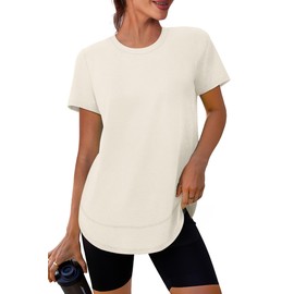 Short Sleeve Shirts for Women Workout Pilates Outfits Tennis Summer Tops 2025 Beach Vacation Clothes White M