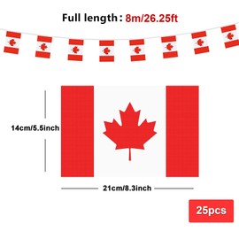 Canadian Flag Banner, 8 m Length, 25 Flags, 14 cm x 21 cm Each,Suit for Indoor and Outdoor Canadian Day Decorations