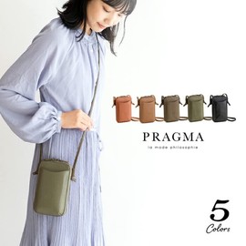 Pragma Genuine Leather Smartphone Shoulder Bag, Lightweight, Wallet, Card Slot, Coin, Cross-body Goat, Leather, Black