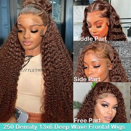 EGOTOI 250 Density HD Lace Frontal Wigs 13x6 Chocolate Brown Deep Wave Lace Front Wigs Human Hair for Women Pre Plucked Colored Full Lace Frontal Wigs Human Hair 20 Inch