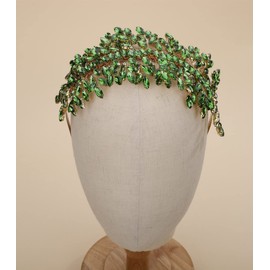 Sither Bridal Crystal Headband for Wedding Party Silver Large Crystal Headpiece Hair Accessories for Bride Hair Clips for Prom Party Gift (gold green)