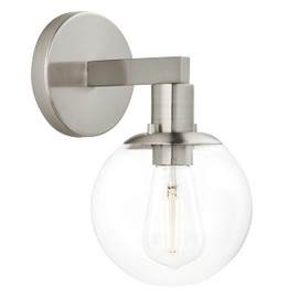 Linea Modern Brushed Nickel Globe Wall Sconce - Sferra Clear Glass Wall Light Fixture for Bathroom Vanity Light Over Mirror, Living Room, Bedroom and Hallway - Edison LED Bulb Included, UL Listed