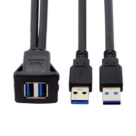 JSER 1M Waterproof Dual USB 3.0 Extension Latch Mount for Car AUX Cable Dashboard Panel