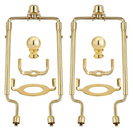 7 8 9 10 inch Lamp Shade Harp Holder,Adjustable Lamp Harp Kit,Fit Both Standard Lamp Rod and E26 Light Base UNO Fitter Adapter,with 2 Shade Attaching Finial Top (Golden Color - 2 Set)