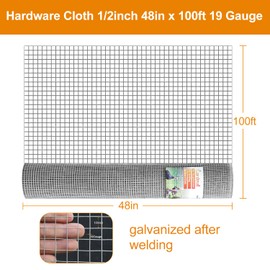 Gardeal Hardware Cloth 1/2inch 19 Gauge Galvanized Welded Cage Wire Fencing Roll Mesh toprotect Chicken Flock 100Ft (48In*100 FT)