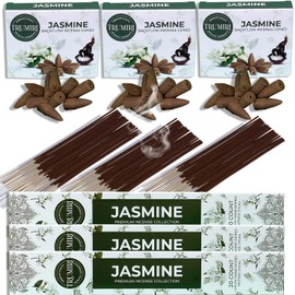 Jasmine Incense Sticks & Backflow Incense Cones for Waterfall Combo Pack - 60 Insence-Sticks + 30 Backflow Cones - Insents - Incense Waterfall Cones - Inscense