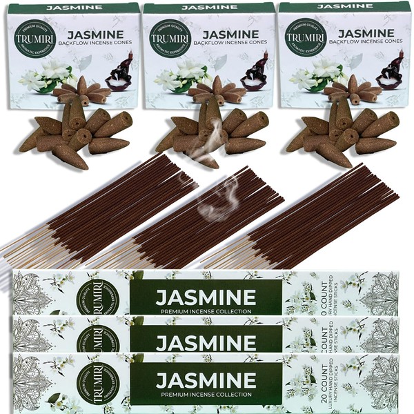 Jasmine Incense Sticks & Backflow Incense Cones for Waterfall Combo