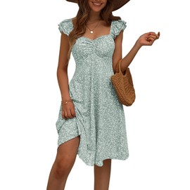 FENSACE Spring Dresses for Women Sweetheart Floral Cottagecore Sundress(Green Floral,Medium)
