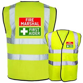 Fire Marshal First Aider Combined Yellow Hi Vis Viz Reflective Safety Vest Waistcoat, Reflective High Visibility, supplied by Simply Hi Vis Clothing UK