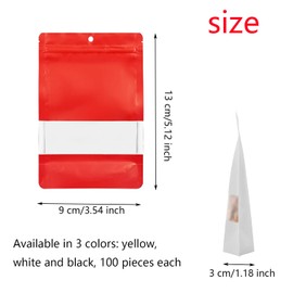 WADY Bolsas Hermeticas de 100 Piezas, Aluminio por Ambos Lados, Bolsas Pouch con Ventana y Cierre Hermético de Cremallera, Bolsas Resellables para Dulces, Bolsas A Prueba de Olores (Rojo, 9 * 13cm)