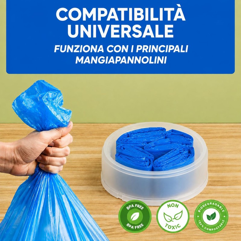 Ricariche Universali Mangia Pannolini, Sacchetti Antiodore Multistrato, Resistenti e Capienti,