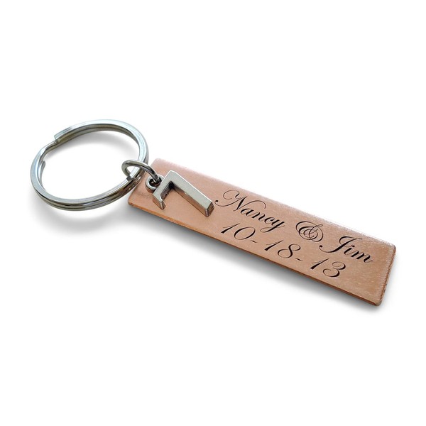 Custom Engraved Copper Tag Keychain with 7 Charm, 7 Year