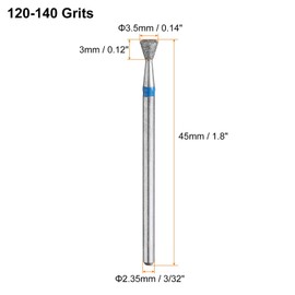 sourcing map 120-140 Grits Diamond Grinding Bit 3.5mm Inverted Cone Head 2.35mm Shank 3.5mm Length Stone Sanding Drill Bits Rotary Tool for Ceramic Glass Nails Grinding Polishing
