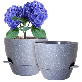 WSMKSZ 10 inch Self Watering Pots, Planter, Plant Pots with Mesh Drainage Holes for Indoor Outdoor House Plants and Garden, Set of 2 Plastic Flower Pots with Deep Reservoir, Speckled Grey