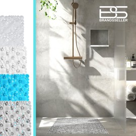 Brandsseller Shower Mat 53 x 53 cm Shower Mat Non-Slip Mat Water Drop Design Square Transparent Grey