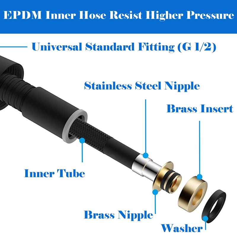 Extra Long Shower Hose - Stainless Steel Attachment for Handheld