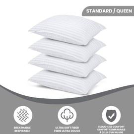 Utopia Bedding Bed Pillows for Sleeping Standard/Queen Size (White), Set of 4, Cooling Hotel Quality, for Back, Stomach or Side Sleepers