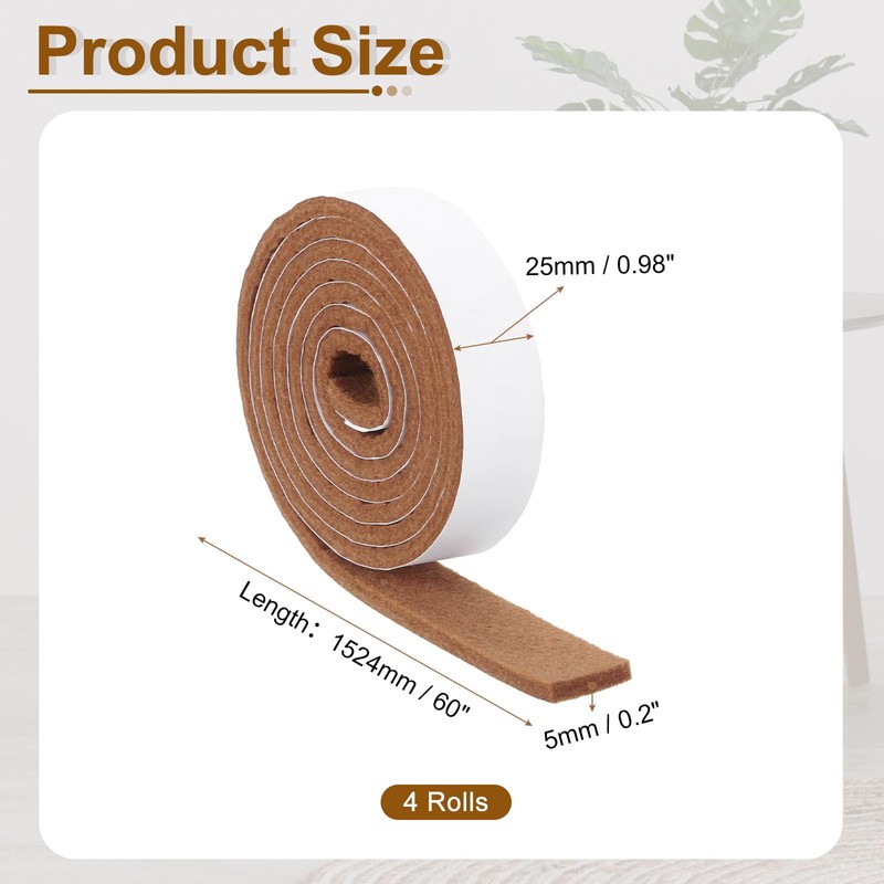 uxcell Felt Strips with Adhesive Backing, 4 Rolls 1" x