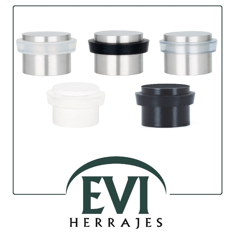 EVI Herrajes Selbstklebender Türstopper, Edelstahl, Weiß Lackiert, Weißer Gummi, Ref.