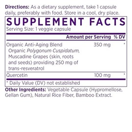 NAOMI Organic Resveratrol 250mg + Quercetin - Supports Cardiovascular Health, Cellular Longevity & Antioxidant Defense - Trans-Resveratrol from Organi