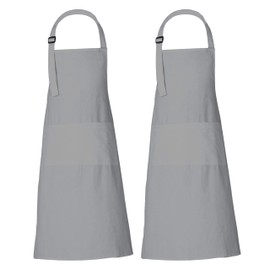 Set of 2 Chef Apron for Boys Girls with 3 Pockets Cotton Kitchen Apron High-Rise Grey 35x27 Inches