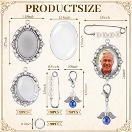 Trnayi 20 Sets Memorial Photo Charm Pin Bulk for Wedding Bouquet Blank Keepsake Brooch Making Kit for Mother/father of Bride, Custom DIY Bridal Pin, Something Blue Theme Funeral Family Pins (Blue)