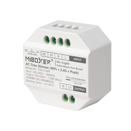 LIGHTEU®, Milight Miboxer Smart AC Triac Dimmer (WiFi+2.4G+Push), Supports Tuya Smart Alexa and Google Home Voice Control, 2.4GHz Remote Push Dimming TRI-C1WR