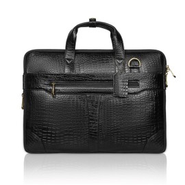 Abgrow Croco Leather Briefcase Laptop Messenger Bag for Men with Adjustable Strap for Office & College (Black)