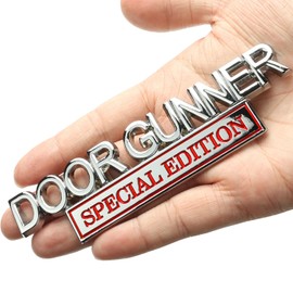 PQPQP Special Edition Car Emblem for Door Gunners with 2 Adhesives, 3D Badge Decal for Trucks, Metal Stickers Replacement Fit Universal Vehicle, Army Veteran Gifts for Men (Silver & Red)