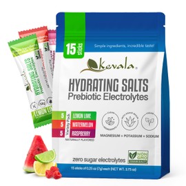 Kevala Electrolytes Powder Packets | Sugar Free Drink Mix Packets with Prebiotics, Potassium & Salt Electrolytes | Keto Hydration Packets | Rehydration Support | 1 Pack (15 Sticks)