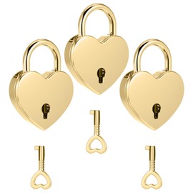 3 Pcs Heart Shaped Lock Gold Heart Shaped Padlock Mini Vintage Locks with Key Small Metal Padlock Archaize Style Lock and Key for Jewelry Box Diary Book Handbag Storage Box