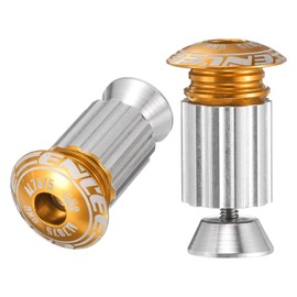 sourcing map Bike Handlebar End Plugs Aluminum Bar End Caps 18-20mm Adjustment Expanding Locking with Screw for MTB Road BMX Fixed Gear Bike, Gold