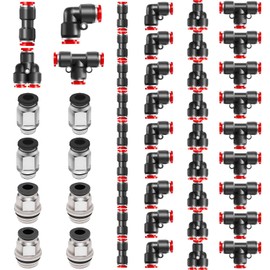 Pronese 48 Pcs Quick Release Plastic Pneumatic Air Line Fittings, 6mm Straight/Elbow/T/Y Push Connectors, G1/4 & G1/8 6mm Push to Connect Fittings Kit