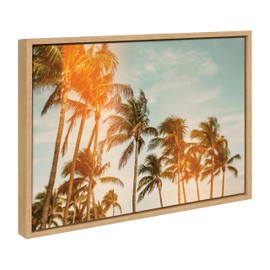 Kate and Laurel Sylvie Miami Breeze Framed Canvas Wall Art by Alicia Bock; 18x24 Natural; Coastal Palm Tree Photography Art for Wall