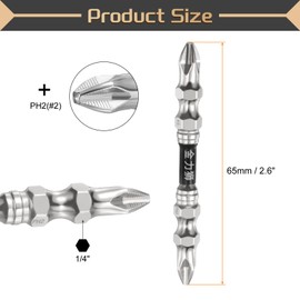 HARFINGTON #2 Anti Slip Double Ended Phillips Impact Screwdriver Bit PH2 1/4" Hex Shank 2.6" (65mm) Magnetic Cross Head Drill Bits S2 Steel Screw Driver Power Electric Tools, Silver/Black