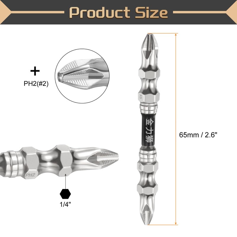 HARFINGTON #2 Anti Slip Double Ended Phillips Impact Screwdriver Bit