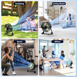 12 Inch Portable Cordless Rechargeable Floor Fan, Whisper Quiet Battery Operated Full Metal Fan, 24H Runtime, 12 Speeds, 12H Timer, USB Charging, for Camping, Outdoor Patio, Home, Garage, Bedroom