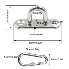 Stainless Steel Deck Plate, Premium Eye Plate, Stainless Steel, Pack of 4 Eye Plates, 5 mm Eye Plate with Carabiner, for Boat, Ceiling, Wall Swing, Hammock, Navy Blue